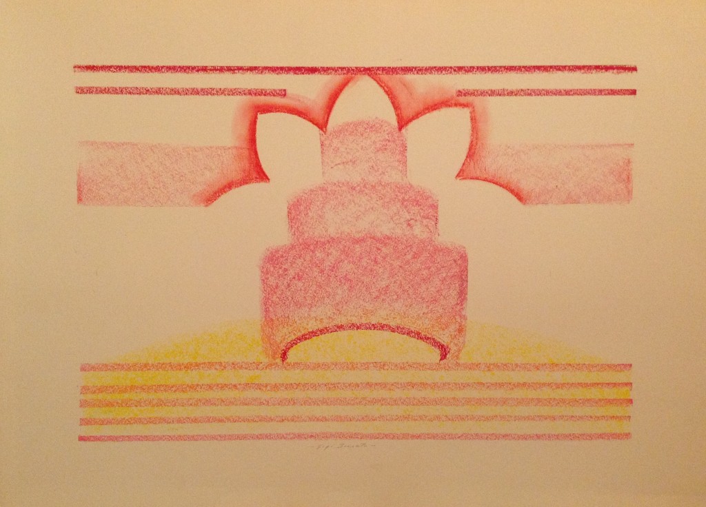 Buon compleanno astratto nel colore rosa di Gigi Busato disegno a pastello su carta collezione di famiglia