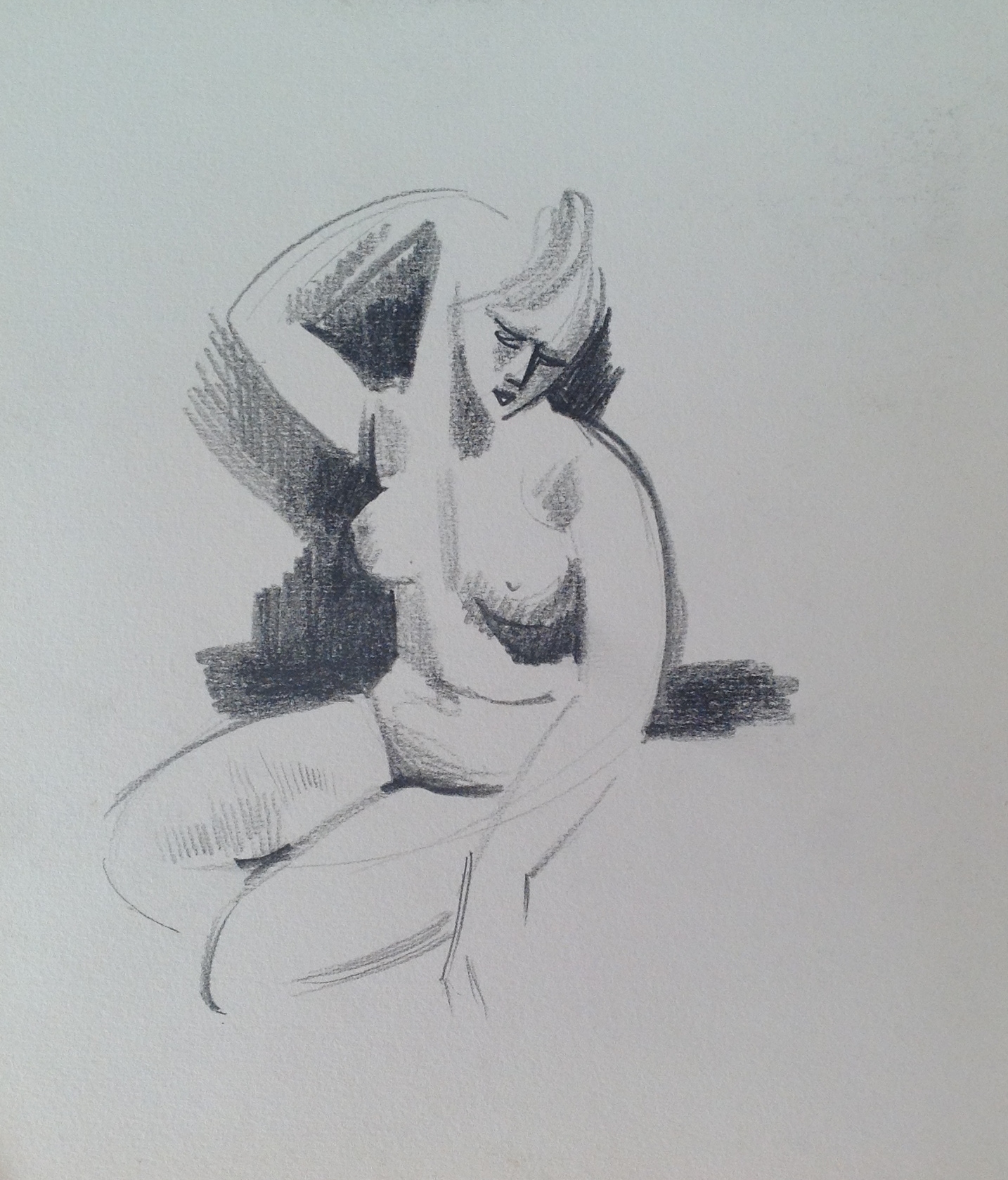 Donna in posa nudo astratto di Gigi Busato disegno a matita bianco e nero su carta collezione di famiglia