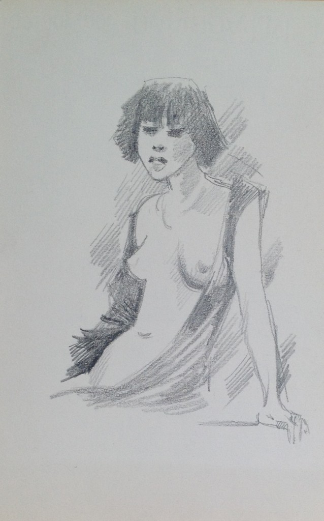 Nudo di donna disegno di donna nuda, di Gigi Busato, disegno a matita su carta bianco e nero, collezione di famiglia