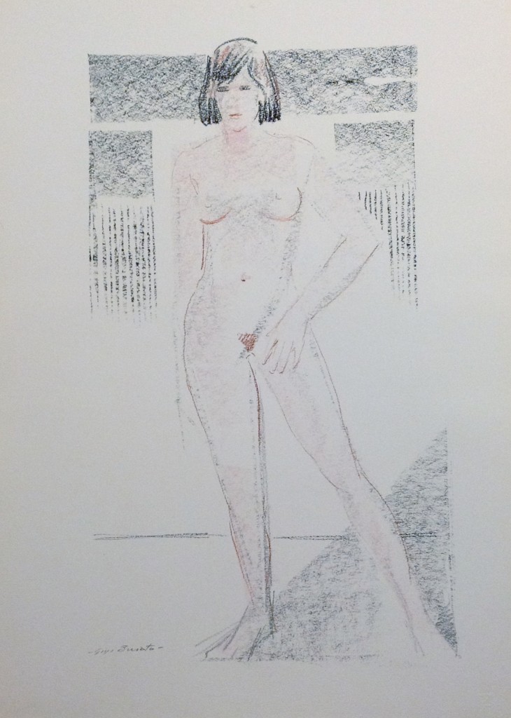 Nudo di donna disegno astratto di donna nuda, di Gigi Busato, disegno a pastello su carta a colori, collezione di famiglia 