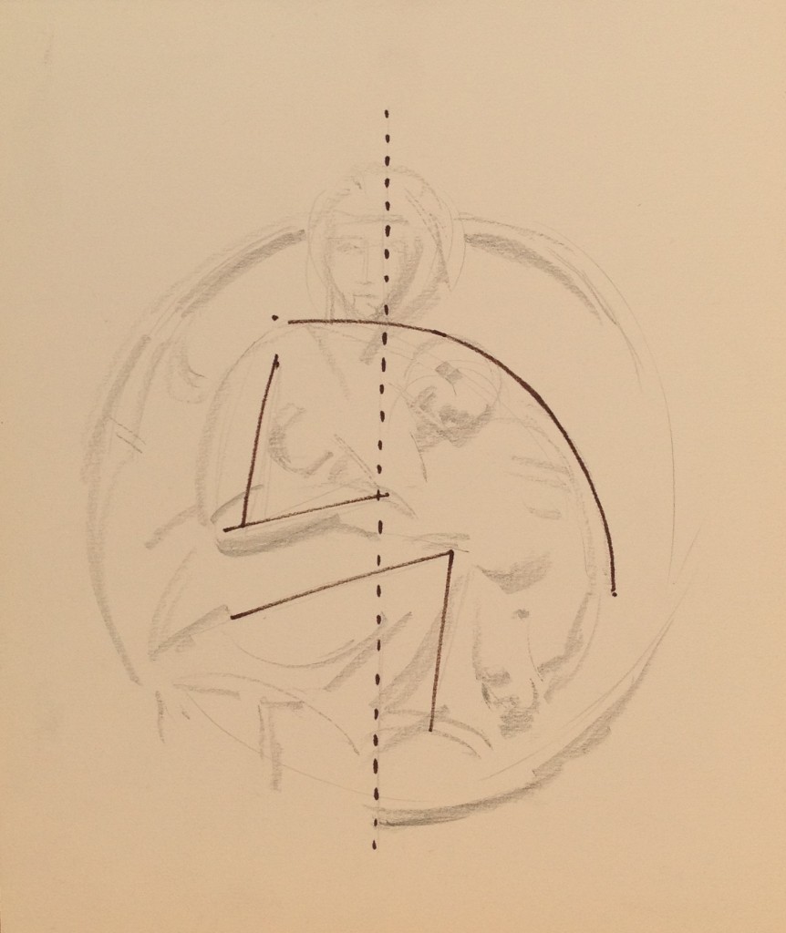 Studio di Madonna con bambino di Gigi Busato disegno a matita bianco e nero su carta collezione di famiglia