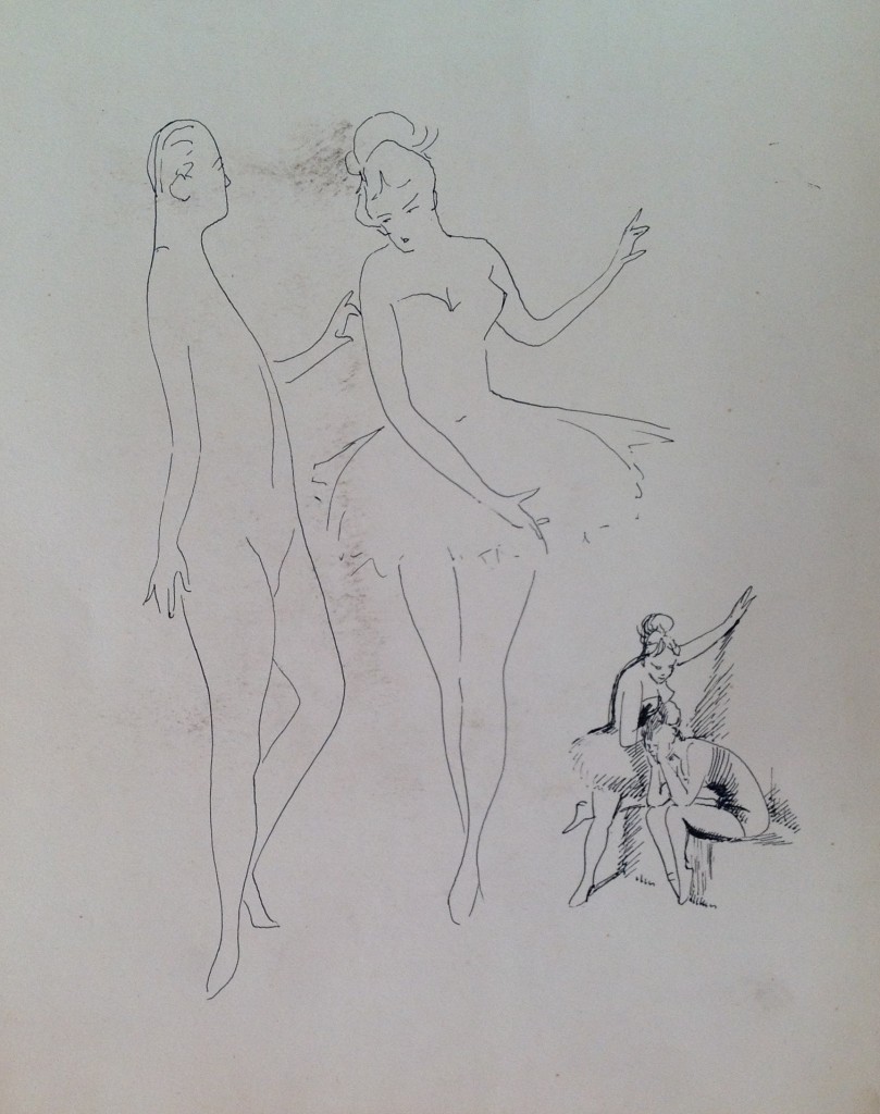 Studio di ballerini uomo e donna in tutù di Gigi Busato disegno a penna bianco e nero su carta collezione di  famiglia