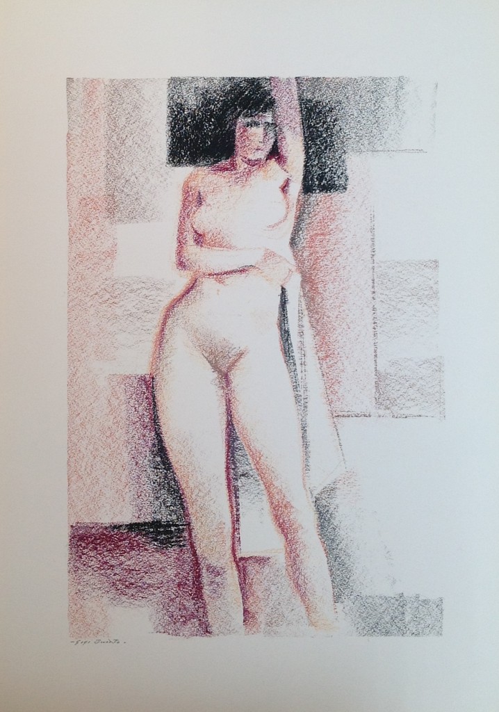 Janette disegno donna nuda in posa di Gigi Busato. Disegno a pastello su carta a colori. Collezione di famiglia